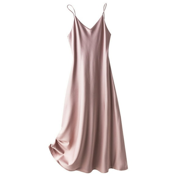 Women's Sleeveless Strap Silky Satin Slip Dress, Wedding Guest Party Dress Cocktail Evening Formal Dresses,Pink,L