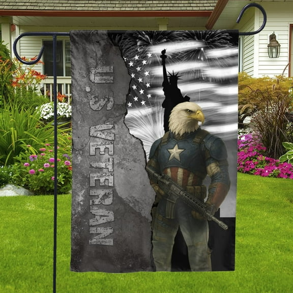 Lotusprinthandmade US Veteran Eagle America 100% Polyester Garden Flag 12x18 inches, patriotic veteran eagle outdoor flag, america flag with eagle veteran banner