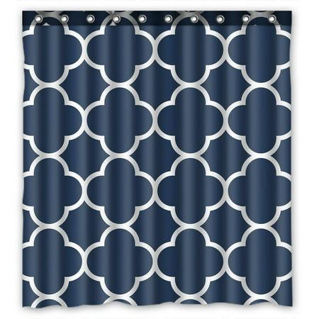 - GCKG Classic Navy Blue Quatrefoil Waterproof Polyester Shower Curtain and Hooks Size 66x72 inches