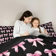 thumbnail image 4 of Erosebridal Ribbon Bow Bed in a Bag Full Size,Girl Bow Knot Bed Set,Pink Black Bedding Full Size For Princess,Ultra Soft Bedroom Decorative Reversible,7 Pieces, 4 of 7