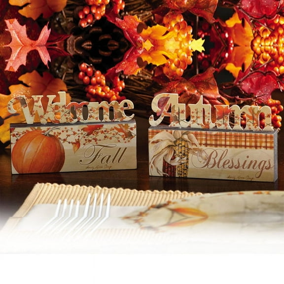 Wooden/Metal Block Table Decor 2 Asst, Autumn Inspirations