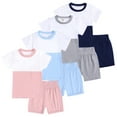 thumbnail image 2 of LYMAYTER 2PCS Infant Girls Boys Cotton T-Shirt Outfit for Kids Toddler Solid Colour Short Sleeve Tees Tops Shorts Sets 3 Months-13 Years, 2 of 9