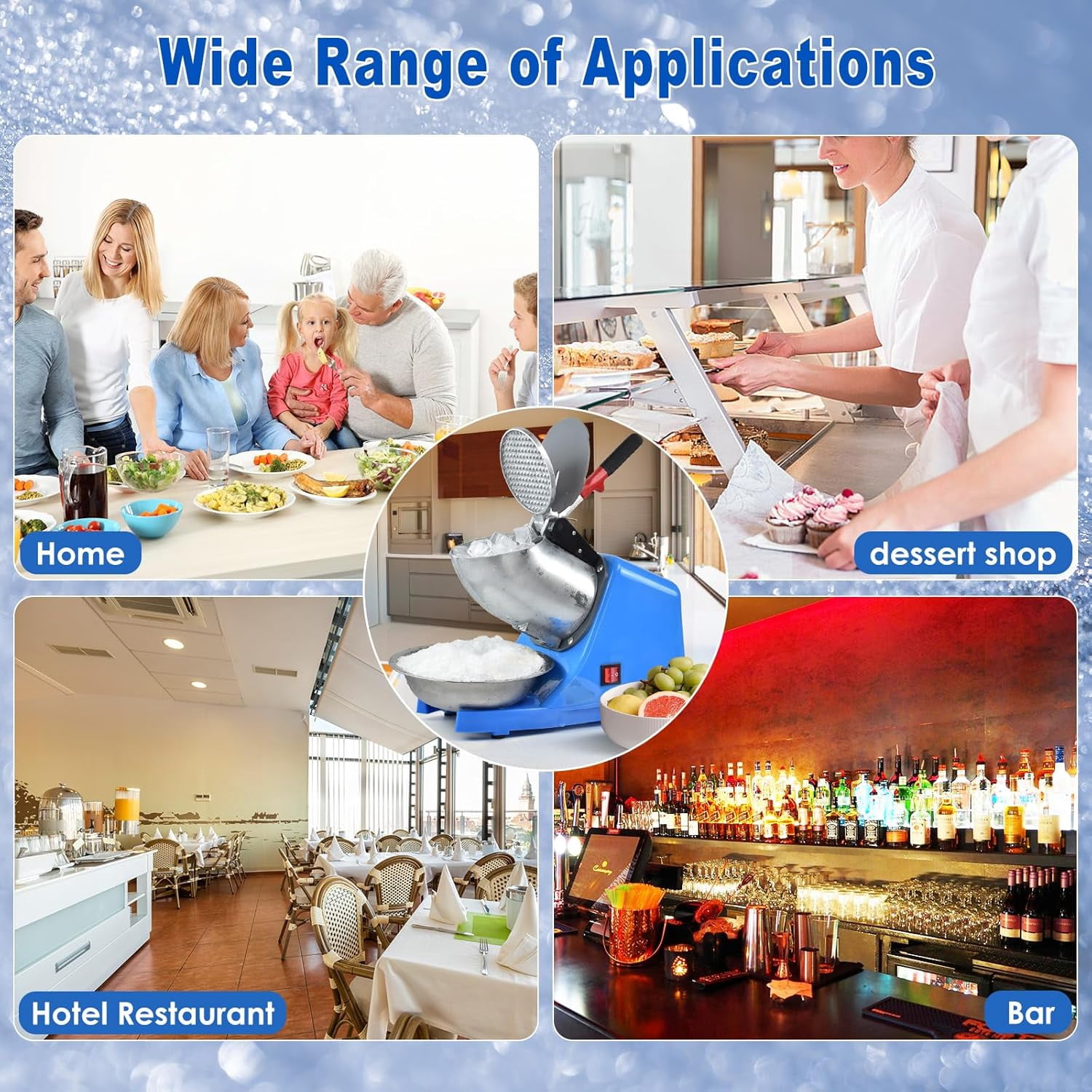 Electric Shaved Ice  with 3 Blades, 300W Snow Cone Maker for Home and Commercial Use