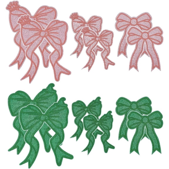 12Pcs Bowknot Hat Iron on Patch 3 Style Pink Green Embroidered Sew on Decorative Applique Sweatshirt Side Patches for DIY Hoodies Clothes Jeans Jackets Colorful