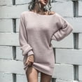 thumbnail image 2 of Meichang Women's Off Shoulder Sweater Dress Fall Winter Casual Lantern Long Sleeve Short Knit Dress Wedding Guest Pullover Mini Dresses, 2 of 10