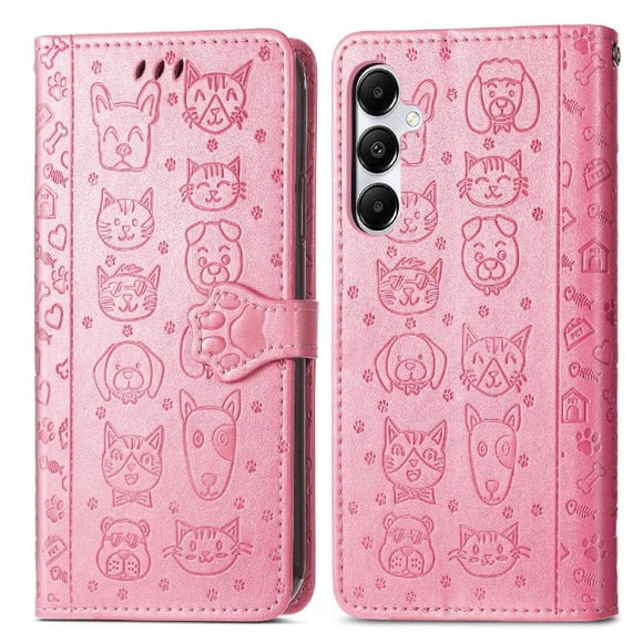 Funda Cartera FOXDOCK para Samsung Galaxy A55 5G , Flip PU con Relieve de Gatos y Perros, Tarjetero y Soporte