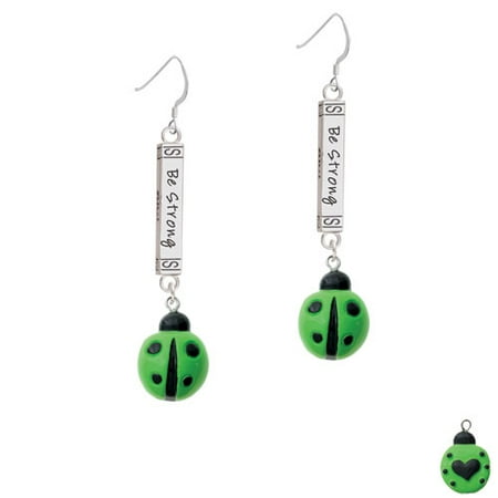 Ladybug Resin Earrings - Resin Lime Green Ladybug Love Bug - Joshua 1:9 Bar French Earring