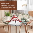 thumbnail image 4 of Beige Christmas Round Tablecloth, Fitted Table Cover with Elastic for 36"-44" Round Tables, Snowman Xmas Tree Poinsettia Eucalyptus Table Cloth Outdoor Indoor Dinning Party Waterproof Tablecloths, 4 of 7