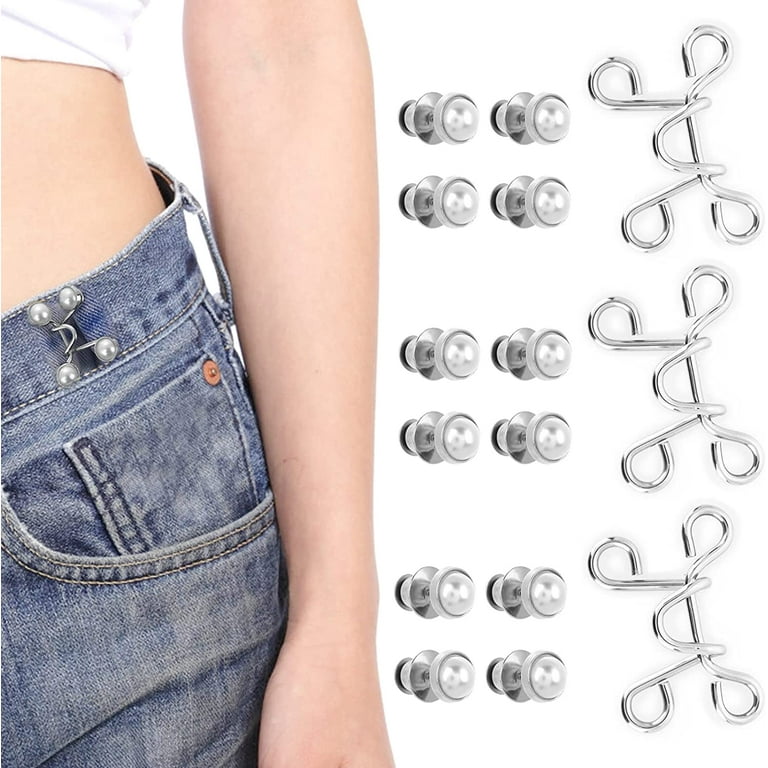 2 Pcs Jean Button Pins, Adjustable Waist Buckle for Loose Jeans Pants,  Detachable Jean Button Pin
