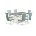 thumbnail image 2 of East West Furniture X096VE215-7 7 Piece Dining Room Table Set - 6 Baby Blue Linen Fabric Parson Dining Chairs with Nailheads and Cement Mid Century Dining Table - Linen White Finish, 2 of 10