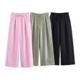 thumbnail image 2 of HH TRAF Pantalones largos sueltos para mujer, moda para mujer, pantalones casuales elegantes de color sólido con cordón, bolsillos laterales, pliegues, decoración, pantalones ajustados de pierna ancha, 2 of 5