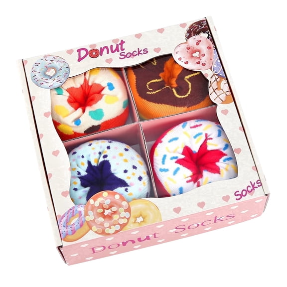 Funny Donut Socks Box -Funny Gifts for Women Ladies Teenage Girls-Fun Novelty Funky Cute Food Silly Cotton Crazy Socks Mothers Day Valentines Christmas Birthday Gifts -4 pairs