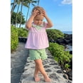 thumbnail image 6 of BemeyourBBs Toddler Baby Baby Girl Summer Clothes Infant Baby Girl 2 Pieces Outfit Bow Embroidered Striped Ruffled Trim Doll Collar Short Sleeve Shirt Tops and Shorts Set, 6 of 9