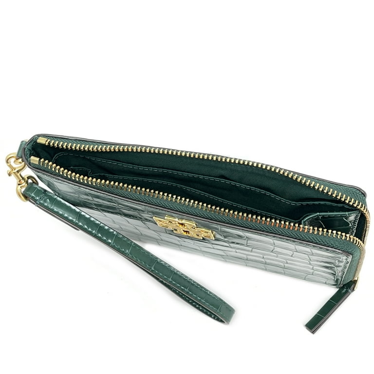 Tory Burch Britten Croc Embossed Leather Large Zip Pouch Wristlet Norwood
