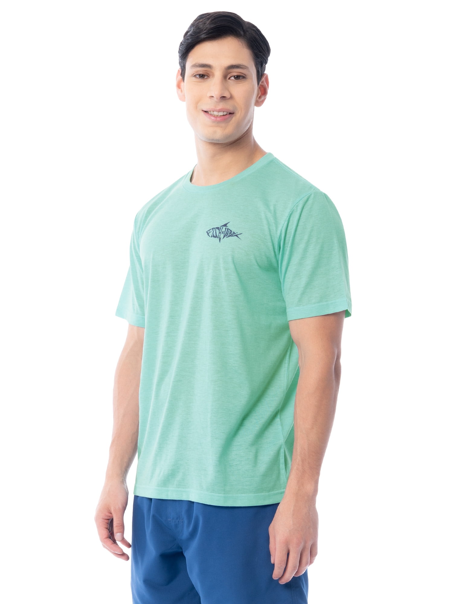 Fish N Vibe Men's Short Sleeve Fishing Performance Outdoor Graphic T-Shirt, Aqua Haze, 3XL