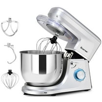 Costway Tilt-Head Stand Mixer 7.5 Quart 6 Speed 660W w/Dough Hook, Whisk & Beater Silver