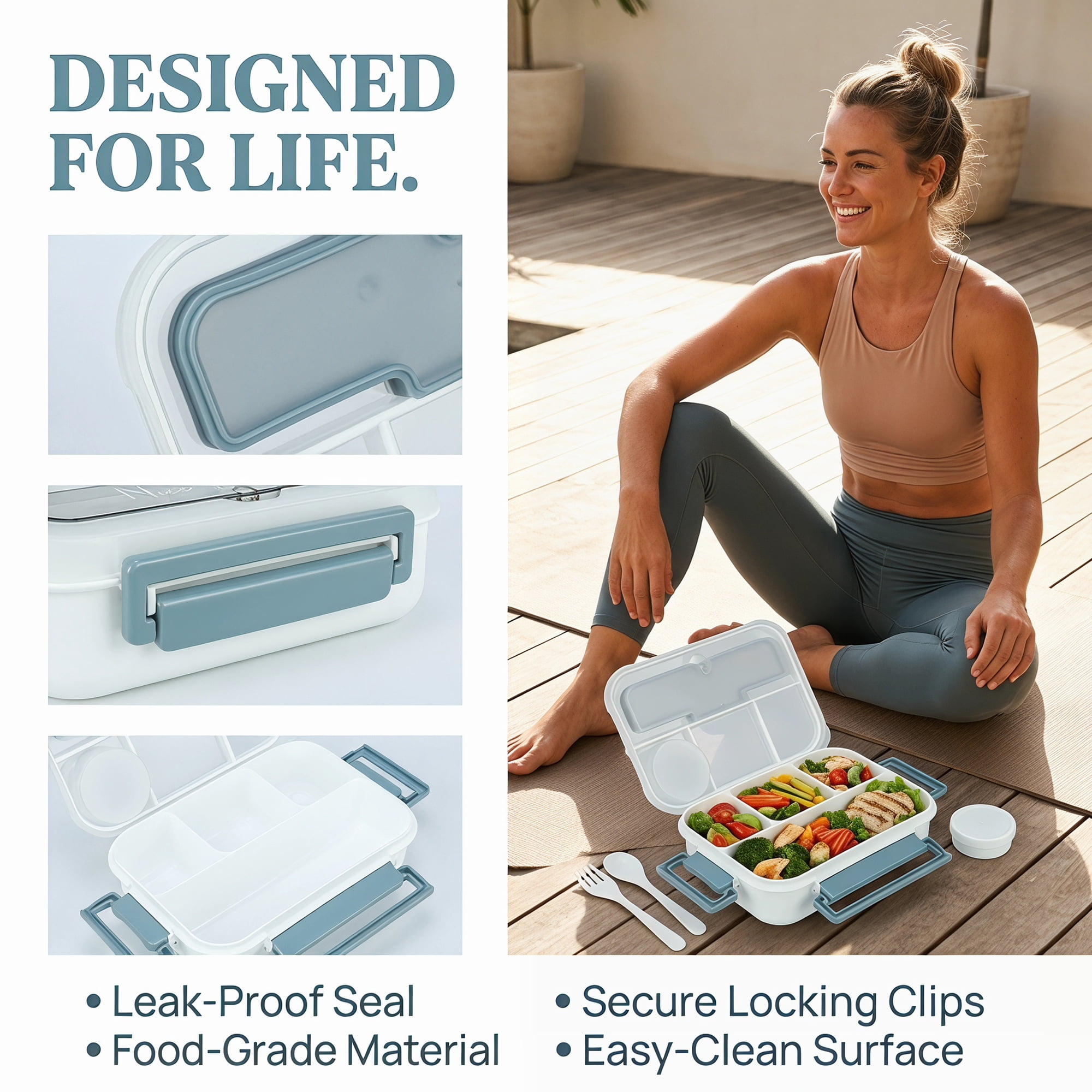 Unique Bargains Leakproof Meal Bento Lunch Box with Utensil Slot Dip Cup Gray