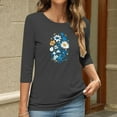 thumbnail image 4 of Charella Women's Floral Printed Tops Flower Graphic Tee Casual Crew Neck 3/4 Sleeve Shirts Loose Fit Clothes (S, Gray), 4 of 6