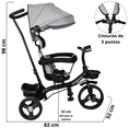 thumbnail image 4 of Triciclo Evolutivo para Niños Asiento Giratorio 360 Torreta con Luz y Sonido Bastón de Empuje Soporta Hasta 30 kg - Gris, 4 of 7