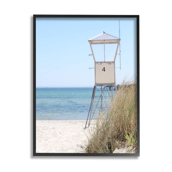 Summer Beach Hut Clear Skies Coastal Photograph Black Framed Art Print Wall Art
