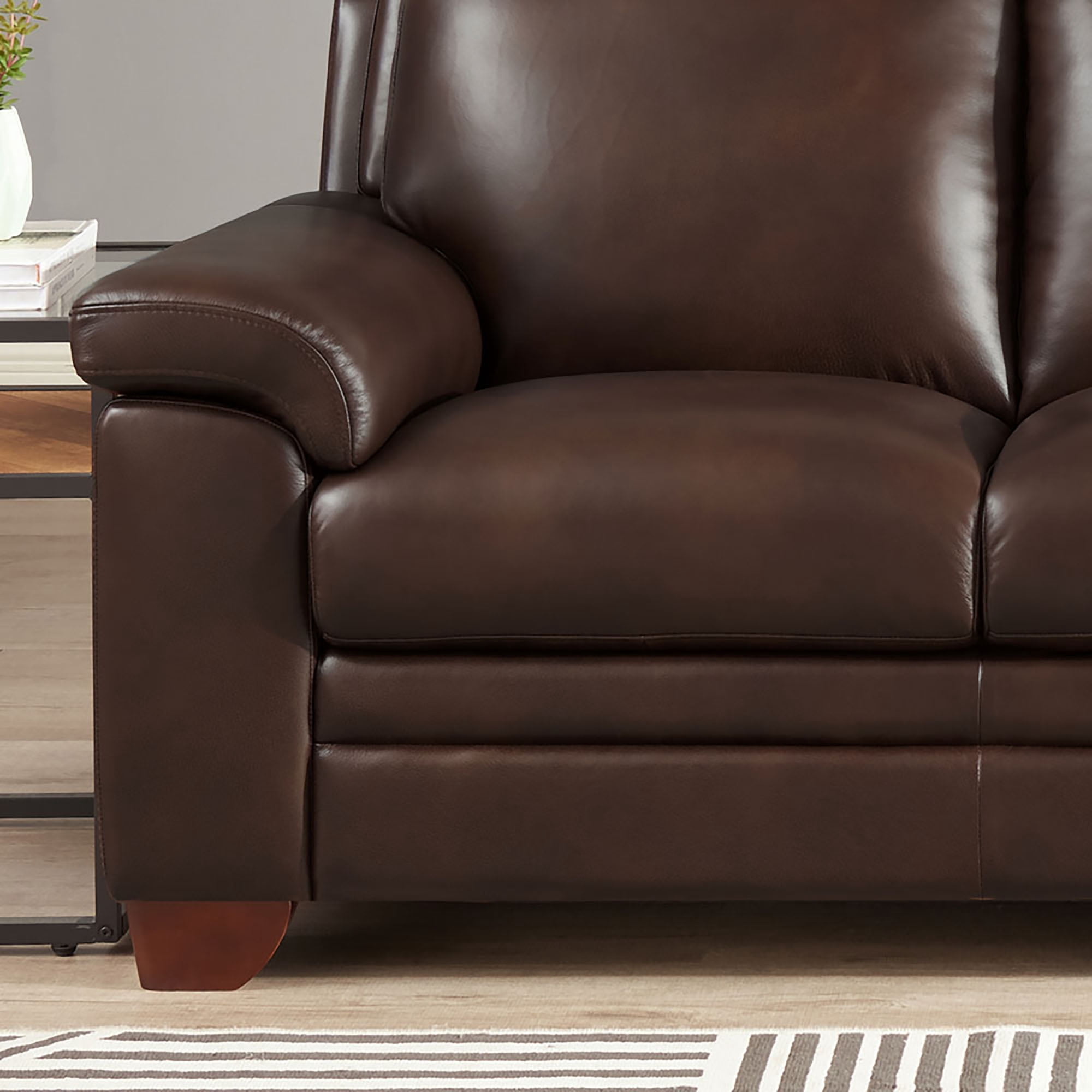 Hydeline Magnum Top Grain Leather Loveseat Chestnut Brown with Tapered Legs Memory Foam and Springs Seating
