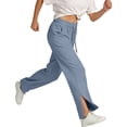 thumbnail image 7 of CYYOLLPF Linen Pants Women Boho Embroidered Floral Pants Wide Leg Palazzo Pleated Capri Paper Bag Pants Cropped Pant Flowy Palazzo Wide Leg Women' s Culottes Boho Loose High Waist Blue XL, 7 of 7