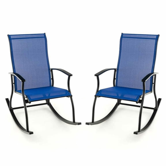 Demifill 2-Piece Outdoor Rocking Chairs with Breathable Backrest, Navy