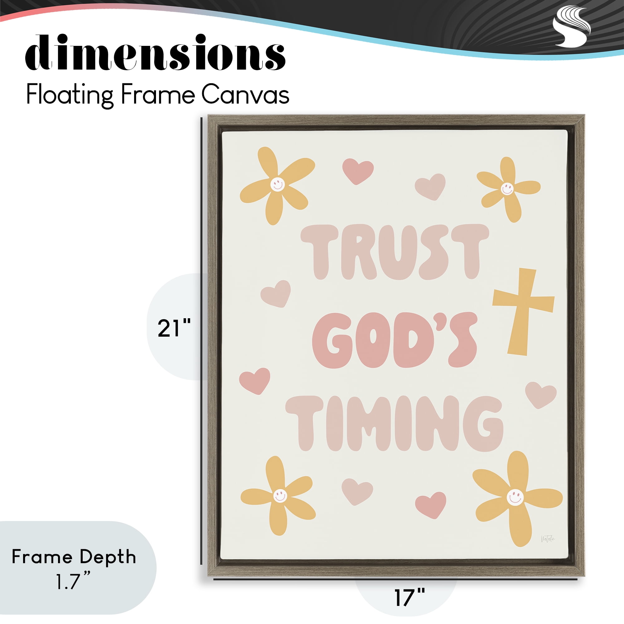 Stupell Industries Retro Trust God's Timing Brown Framed Floater Canvas Wall Art, design by Natalie Carpentieri
