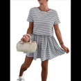thumbnail image 2 of Vestidos de Verano A Rayas para Mujer 2025, Cuello Redondo, Corta, Bloque de Color, Vestido Informal Tipo Camiseta, Corte A. Negro M, 2 of 9
