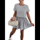 thumbnail image 2 of Vestidos de Verano A Rayas para Mujer 2025, Cuello Redondo, Corta, Bloque de Color, Vestido Informal Tipo Camiseta, Corte A. Negro S, 2 of 9