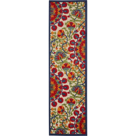 2â€™ x 8' Red and Multicolor Indoor Outdoor Runner Rug
