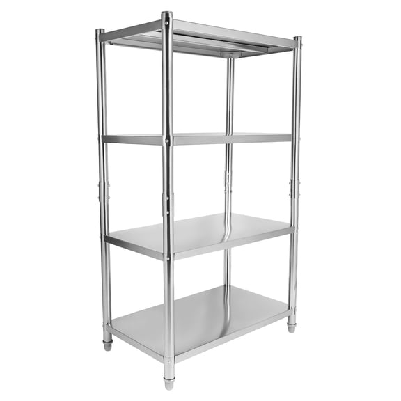 Silver 4-Tier Stainless Steel Shelving, 200Lbs Per Layer Adjustable Height Floor Rack for Supermarket Warehouse Library