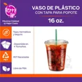 thumbnail image 2 of 50 Vasos de Plástico de 16 oz (473 ml) con Tapa Plana, Perfecta para Popotes,Transparentes Best Trading VTP16-1, 2 of 5