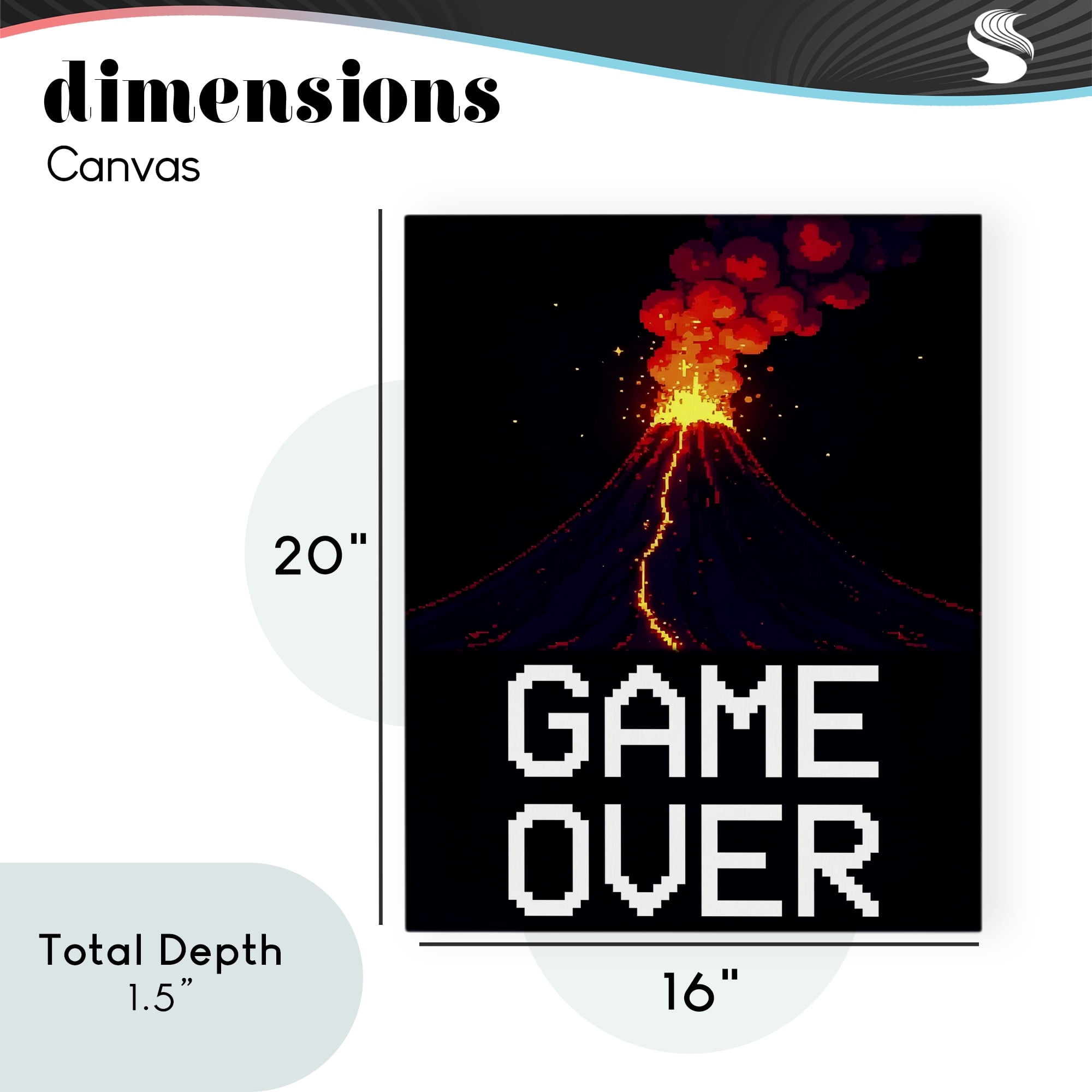 Pixel Volcano Game Over Canvas Wall Art, design by Kim Allen