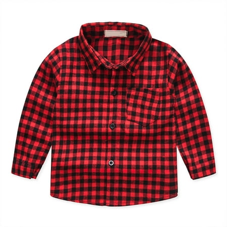 

Ovbmpzd Kids Trendy Outerwear Long Sleeve Buffalo Plaid Print Tops Lapel Collar Button Down Shirts with Pocket