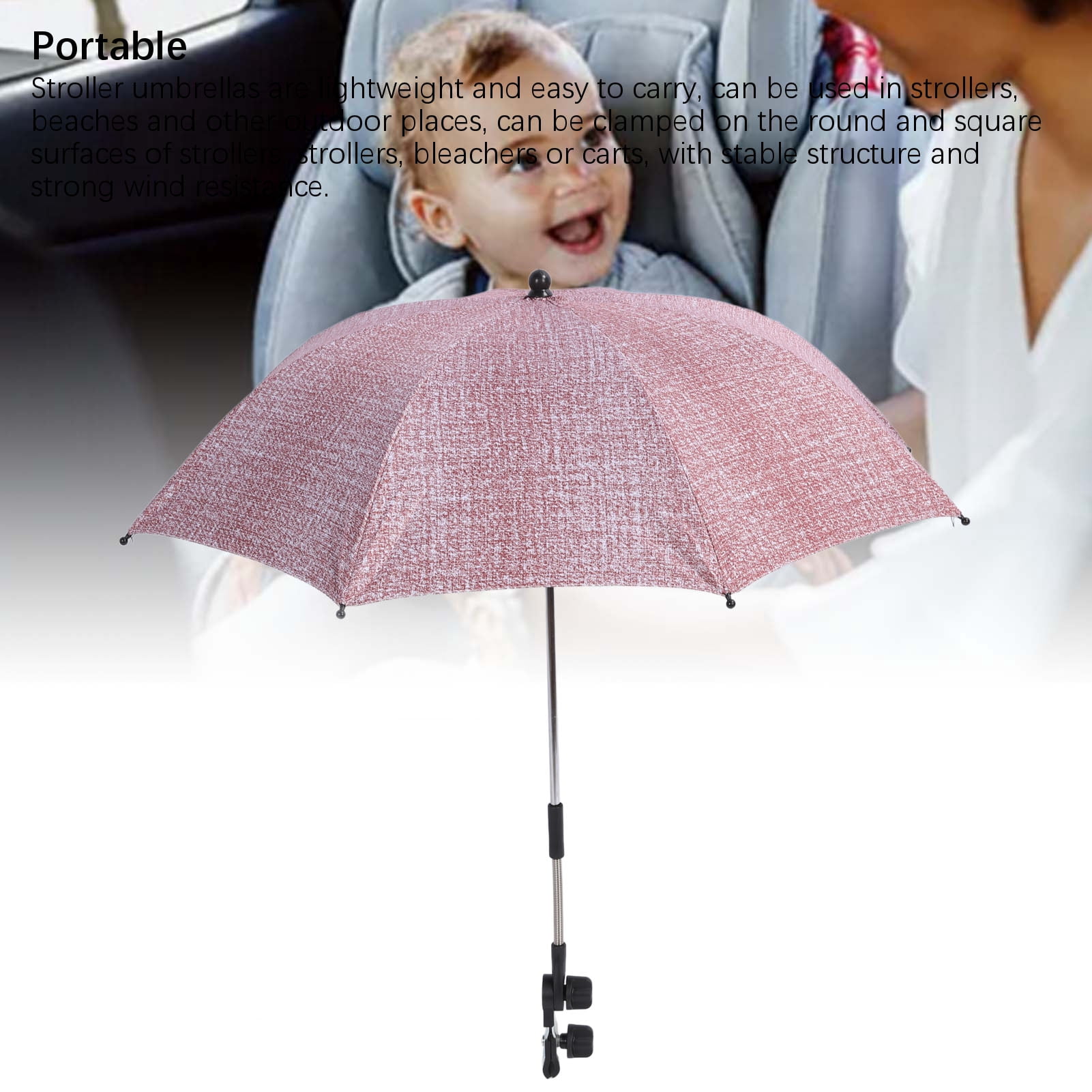 NFTIGB Baby Stroller Parasol Clip-On Sun Shade Protection Umbrella Adjustable Clamp for Outdoor Beach 85cm Large Denim Red