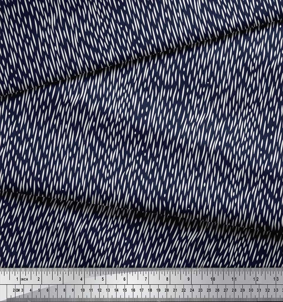 Soimoi Blue polyester Crepe Fabric Brush Stroke Abstract Fabric Prints By Yard 52 Inch Wide