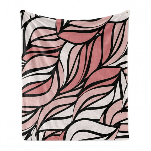 Coral Soft Flannel Fleece Blanket, Digital Curving Mix Twisted Forms with Tangled Lines Knotty Color Illustration Image Print, Cozy Plush for Indoor and Outdoor Use, 50" x 70", Coral, by Ambesonne