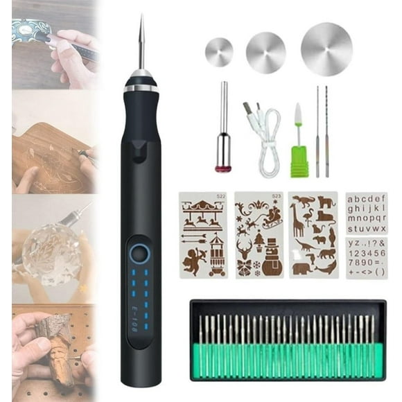 Leutsin Engraving Pen Kits Cordless,Rechargeable Cordless Electric Micro Engraver Pen Mini Diy Engraving Tool Kit for Metal Glass Ceramic Plastic Wood Jewelry with 30 Bits and 1 Scriber Pen