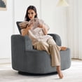 thumbnail image 3 of Fumahaus Oversized Swivel Accent Barrel Chair, Upholstered Round Living Room Chairs, Comfy Deep Seat Sofa Chair with Metal Base, Armchair for Living Room, Club, Reading, Bedrooms (Dark Grey), 3 of 10
