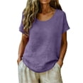 thumbnail image 2 of Gauze Shirts for Women Casual Crew Neck Short Sleeve Tops Lightweight Loose Boho Blouses Summer Beach Vacation Outfits Purple S, 2 of 7