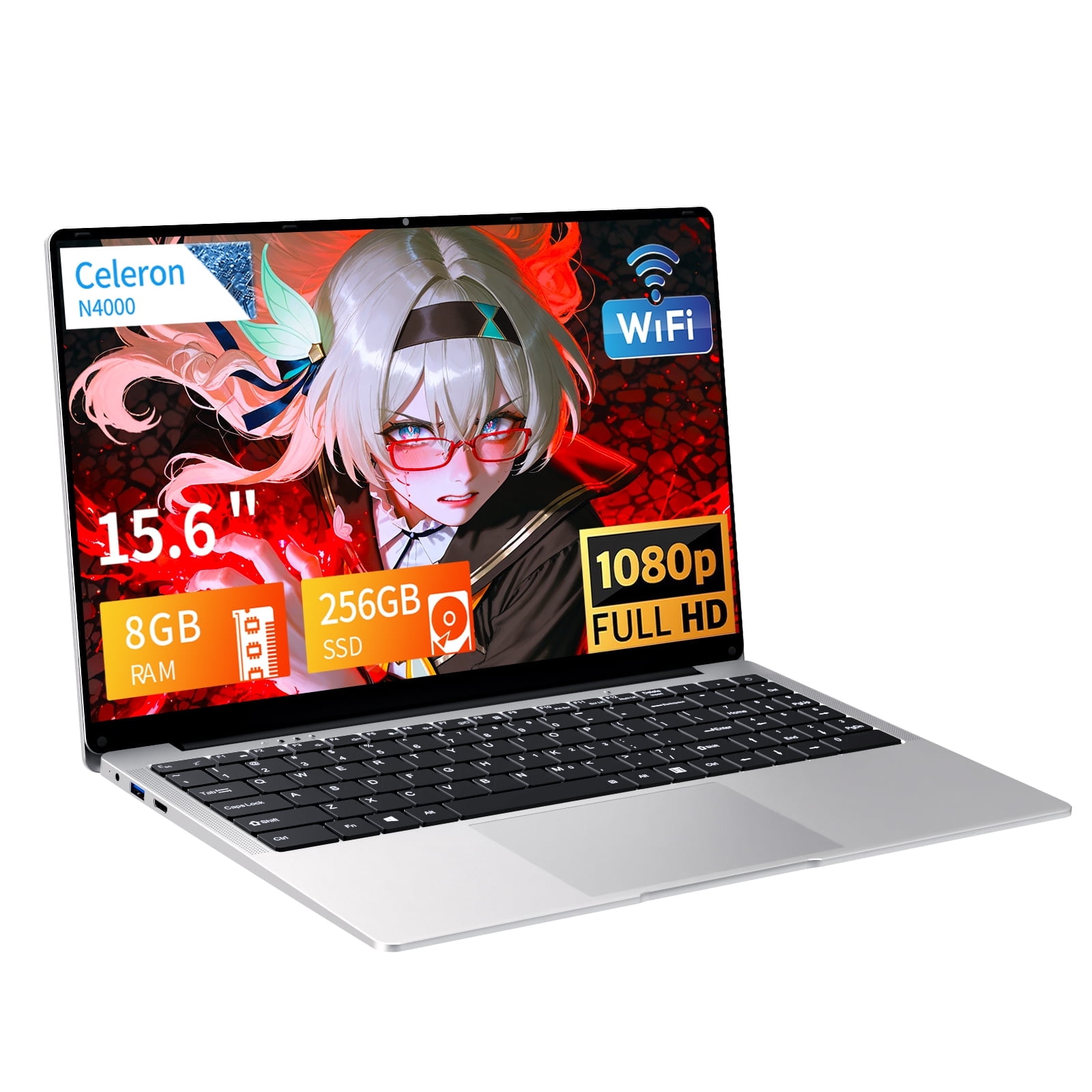 DUNHOO 15.6" Full HD Gaming Laptop for Student, Intel N4000, 8GB DDR4 RAM, 256GB SSD, WiFi 5, Windows 11