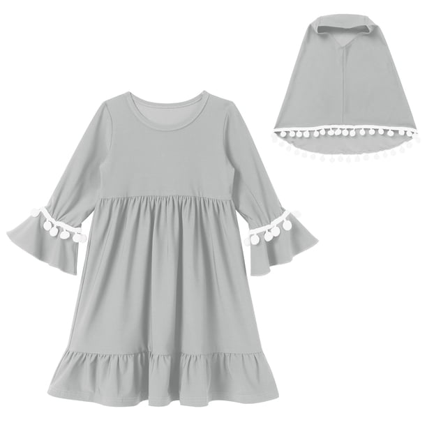 IBTOM CASTLE Toddler Baby Girl Abaya Dress with Hijab Long Sleeve