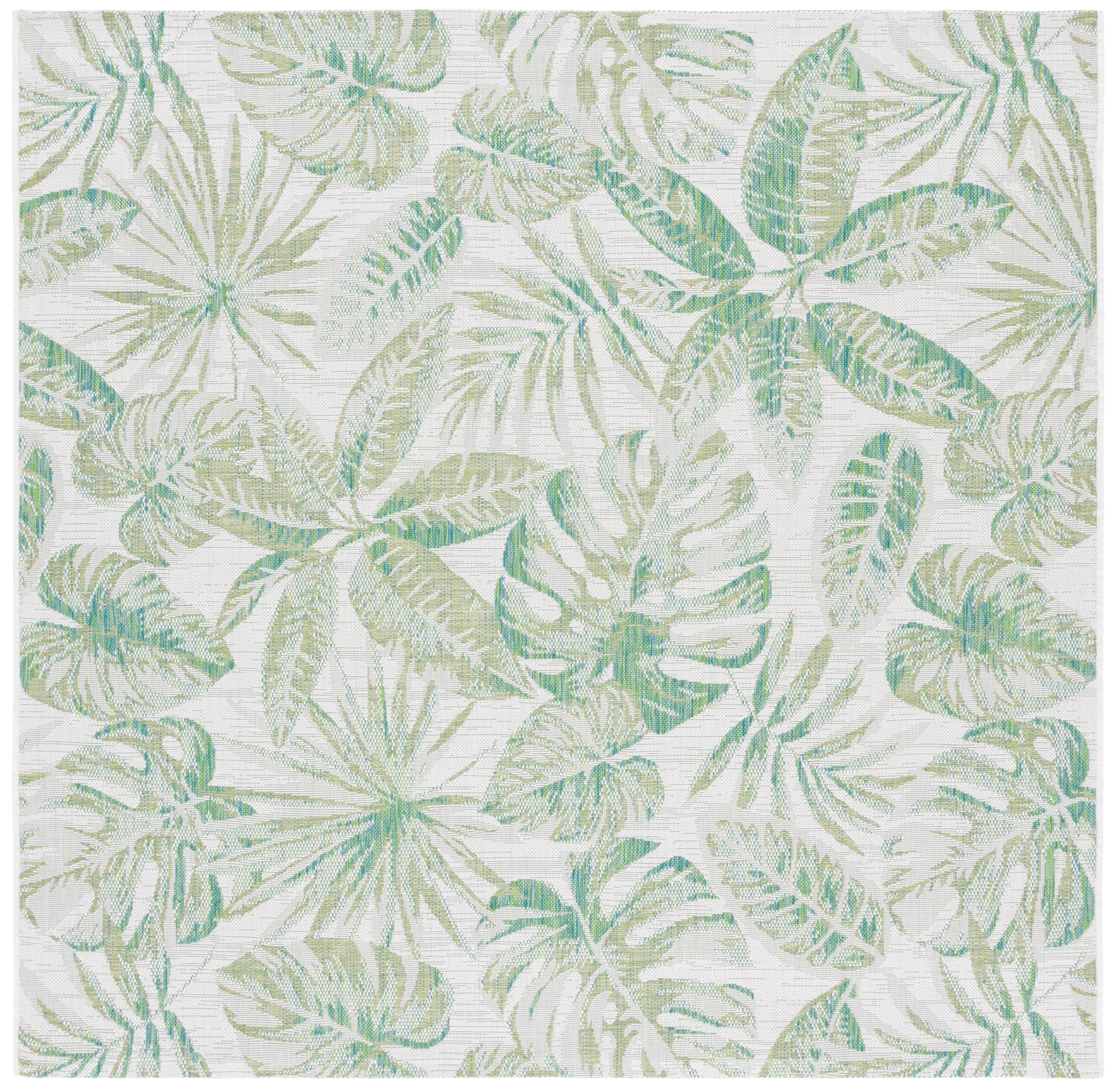 SAFAVIEH Courtyard Jaylen Botanical Indoor/Outdoor Area Rug, Ivory/Green, 6'7" x 6'7" Square