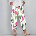 thumbnail image 2 of Loose Beach Ankle Pants for Women Floral Print Fashion 2025 Summer Casual Plus Size Capris Trousers with Tulip Hem, 2 of 5