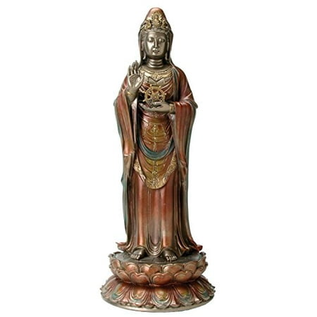 Seated Kuan Yin Statue - Bronze Gold and Silver Colored Nanhai Kuan Yin Statue Display