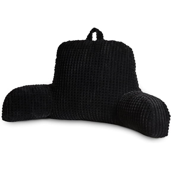 Reading Pillow Bed Wedge Large Adult Children Backrest with Arms Back Support for Sitting Up in Bed/Couch for Lounging Bedrest,Waffle Stereoscopic Design,Black