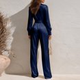 thumbnail image 4 of JoveMarine Womens Jumpsuits Casual V Neck Long Sleeve - Satin Everyday One Piece, Jumpsuits for Women Silky Smooth Jumpsuit, Casual Jumpsuits for Women for Daily,Dark Blue 2XL, 4 of 6