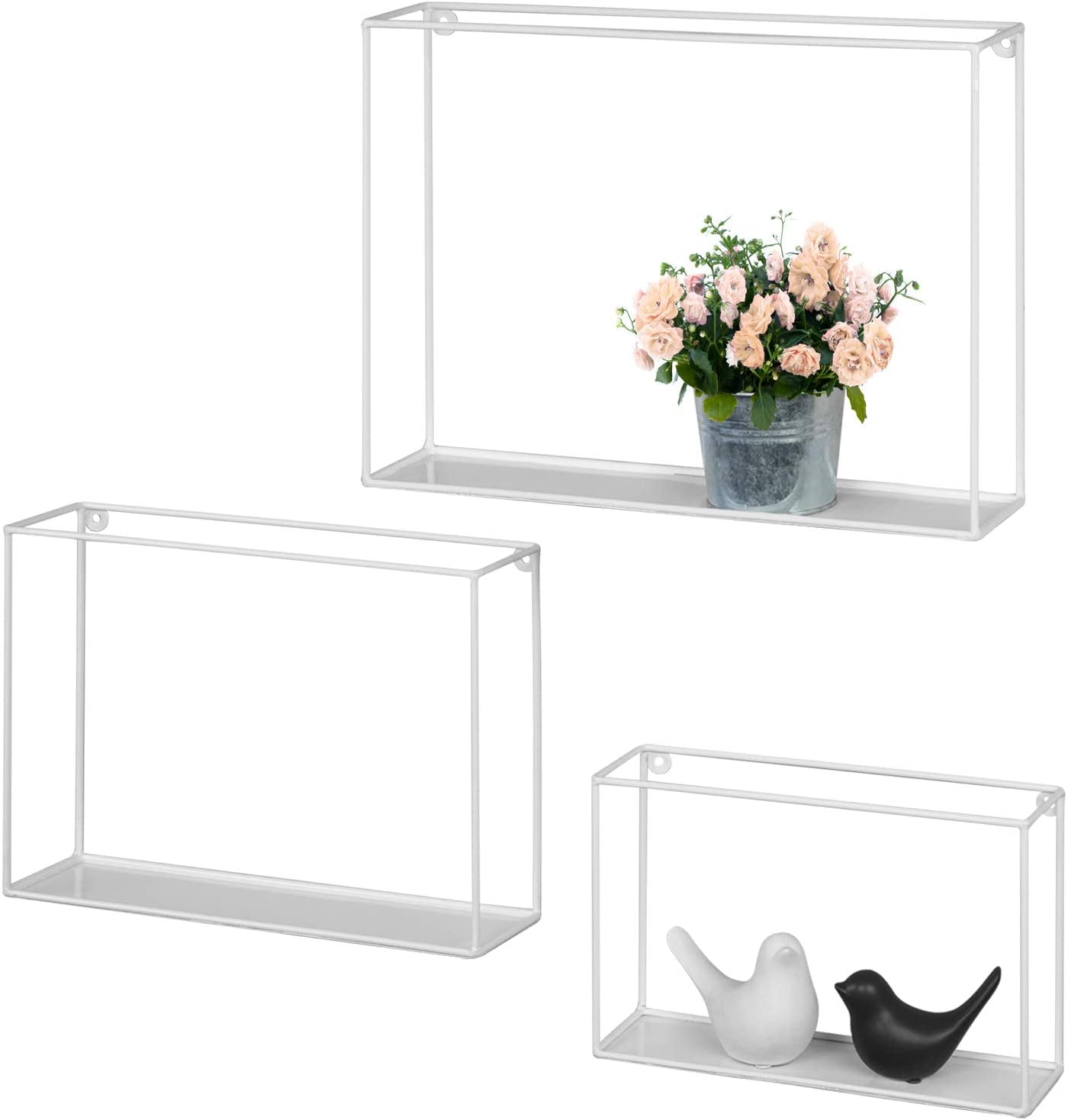 MyGift 3Piece Modern Wire Metal WallMounted Shelves, White