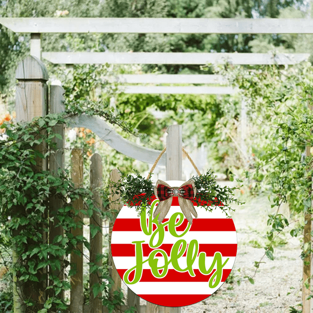 Eveokoki Be Jolly Door Hanging Sign 11 inch Wooden Wall Sign, Rustic Holiday Wreath Decor for Front Door Porch Home Window Wall Farmhouse Decorations